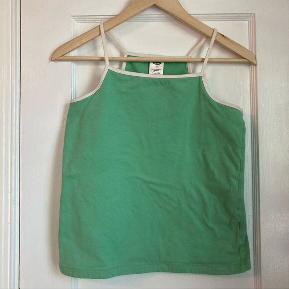 VTG Y2K Old Navy Green Square Neck Tank Top with White Trim - Picture 1 of 5